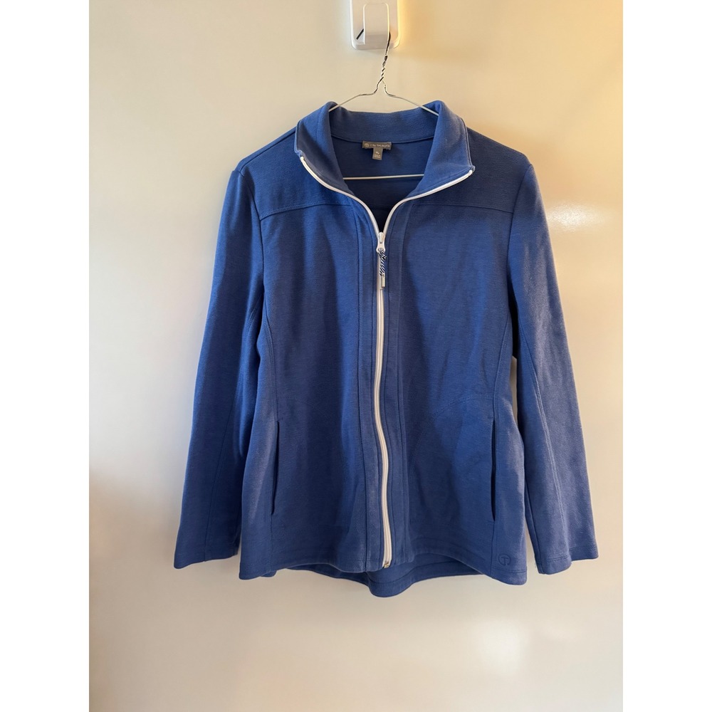 T by Talbots Womens Blue Full Zip Mock Neck Active Jacket Petite Medium MP